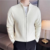 Threebooy High Quality Men's Knit Cardigan Autumn Winter Thick Slim Fit Stand Collar Zipper Knitted Sweatercoat Men Solid Color Outerwear
