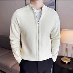 Threebooy High Quality Men's Knit Cardigan Autumn Winter Thick Slim Fit Stand Collar Zipper Knitted Sweatercoat Men Solid Color Outerwear