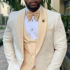 Threebooy 3 Pieces Men Suits Tailor-Made Fashion Flower Pattern Slim FIt Light Orange Blazer Vest Pants Wedding Business Groom