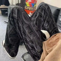 Threebooy Fallen Letter Full Print Casual Pants for Men with a Straight Leg and Wide Leg Design Loose and Versatile Floor Length Pants