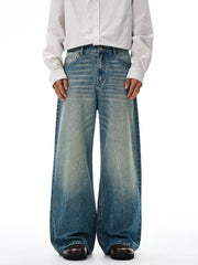 Threebooy American Retro Jeans Men's Oversize Baggy Wide Legs Classic Wash Cotton Denim Pants Hip-hop Rock Streetwear Loose Trousers