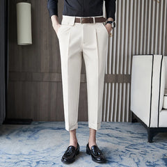 Threebooy Spring New Solid Ankle Length Business Formal Wear Men Clothing Dress Pants Slim Fit Casual Office Trousers 28-36