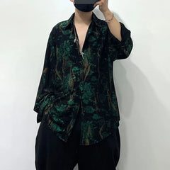Threebooy Mens Shirt Irregular Sequin Long Sleeved Shirt Autumn Casual Fashion Youth Trend Personalized Printed Top Men's Clothing