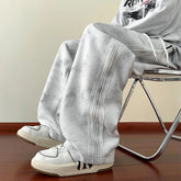 Threebooy New Spring Men's Casual pants Sweatpants Wide Leg Straight Loose Pants Korean Fashion Patchwork Knit Long Track Trousers
