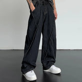 Threebooy New Personality Street Autumn Hip-hop Jeans Men's Splicing Denim Trousers Men's Oversized Loose Casual Wide-leg Pants 5XL