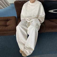 Threebooy New Autumn Popular Men's Sets Trendy Jacquard Loose Solid Color Sweatshirt+Trouser 2 Piece Suit Leisure High Quality Tracksuits