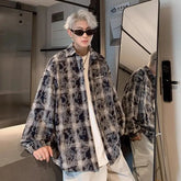 Threebooy Tie-dye Long-sleeved Plaid Shirt Men Versatile Trendy High Street Lapel Jacket