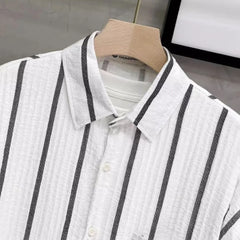 Threebooy Mens Shirt Pocket Striped Long Sleeved Shirt Summer Ice Silk Casual Breathable Moisture Wicking Japanese Top Men's Clothing