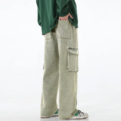 Threebooy Autumn New Men Cargo Jeans Baggy American High Street Y2K Multi-pocket Youth Overalls Fashion Streetwear Vintage Wide Leg Pants