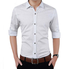 Threebooy New Autumn Fashion Brand Men Clothes Slim Fit Men Long Sleeve Shirt Men Polka Dot Casual Men Shirt Social Plus Size M-5XL