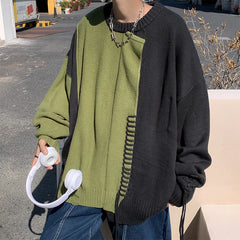 Threebooy Hip Hop Patchwork Men's Knitted Sweater Vintage Men Top Pullovers Ripped Sweaters and Jumpers Male Retro Streetwear