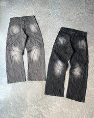 Threebooy American Hip Hop High Street Streetwear Heavy Industry Jeans Striped Washed Wide Leg Pants Retro Distressed Straight Leg Pants
