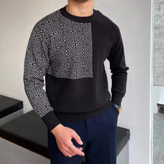 Threebooy Smart Casual Autumn Winter Sweaters New Men O-Neck Jacquard Weave Warm Trend Fashion Slim Long Sleeve Pullovers Knitted Tops
