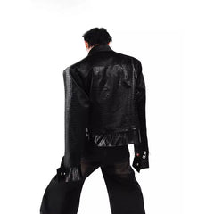 Threebooy Original Niche Punk Cool Pattern Leather Jacket Splicing Design Jacket High-end Trendy Top Men Women Couples Aesthetic Urban