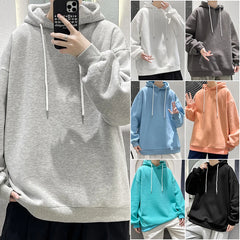 Threebooy Men's Multicolour Patternless Hooded Sweatshirt Korean Loose Large Size 5XL Casual Long Sleeve Top Simple Unisex Style T-Shirt
