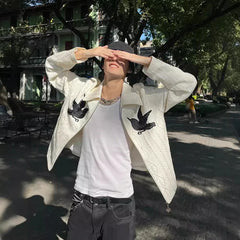 Threebooy 90s Streetwear American style high street embroidered jacket with jacquard design for men's top jacket