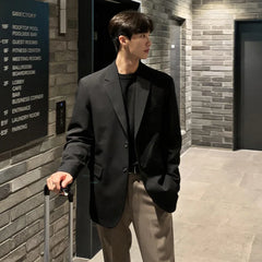 Threebooy Korean men's casual suit jacket, Korean version trendy suit, autumn loose black single west top