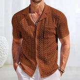 Threebooy Summer New Trend Men Fashion Polo Shirt Luxury Hollow Out Knit T-shirt American Style Textured Short Sleeve Casual Cardigan Tops