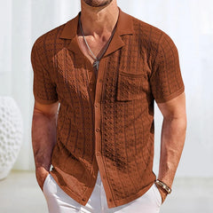 Threebooy Summer New Trend Men Fashion Polo Shirt Luxury Hollow Out Knit T-shirt American Style Textured Short Sleeve Casual Cardigan Tops