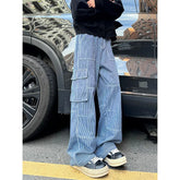 Threebooy Spring New Men Cargo Jeans Baggy American High Street Multi-pocket Youth Overalls Fashion Streetwear Vintage Wide Leg Pants