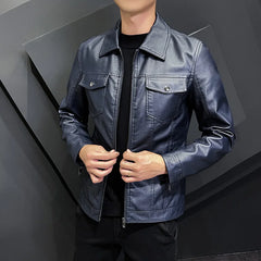 Threebooy Spring Leather Jacket Men Motorcycle Jacket Slim Fit Male Autumn Faux Leather Coat Men's Casual Zipper Windbreaker Clothes