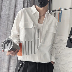 Threebooy Striped Patchwork Handsome Shirt Men's New Fashionable Casual Long Sleeved Shirt Trendy Thin Top