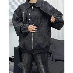 Threebooy Mens Loose Fit Streetwear Jacket Hip hop Dance Lapel Collar Spring Fashion Trendy Youth Urban Outerwear Stylish Coat