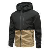 Threebooy Color-blocked Hooded Waterproof Hiking Jacket for Men Outdoor Leisure Sports Windproof Water-splashing Men's Mountaineering Suit