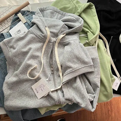 Threebooy Hooded Vest Jacket American Casual Sports Vest Men Women Korean Streetwear 2025 Trendy Loose Sleeveless Zipper Cardigan