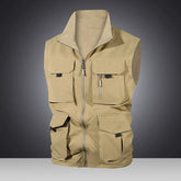 Threebooy Spring Autumn Men's Double Sided Vest Sports Casual Fishing Multi-Pocket Solid Sleeveless Jacket Male Stand Collat Waistcoat