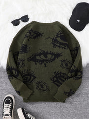 Threebooy New Popular Autumn and Winter Abstract Eye Jacquard Pattern Pullover Sweater Casual Round Neck Knitted Men's Pullover