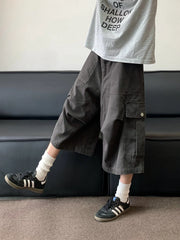 Threebooy New Summer American Retro Large Pocket Work Trousers Men Women Street Casual Loose Straight-leg Fashion Wide-leg Shorts Urban