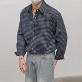Threebooy New Fashion Men's Clothing Light Luxury Casual Textured Plaid Shirts Business Leisure Contrast Color Long Sleeve Cardigan Tops