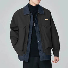 Threebooy Mens High-Grade Denim Patchwork Jacket Coat Spring And Autumn New Fashion Trend Loose Lapel Fake Two-Piece Workwear Tops Men