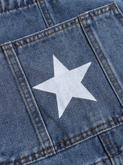 Threebooy American Retro Star Splashing Print Denim Overalls Korean Style Fashion High-end Solid Color Jumpsuits Aesthetic All-match Chic