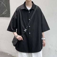 Threebooy Summer Ice Silk Solid Shirts For Men Clothing Korean Style Mens Streetwear Shirt Classic Basic Short Sleeve Blouse Men