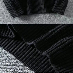 Threebooy Autumn and Winter Fashionable Waffle Thread Round Neck Solid Long Sleeve Loose Relaxed Warm Inner Laydown Knitted Sweater