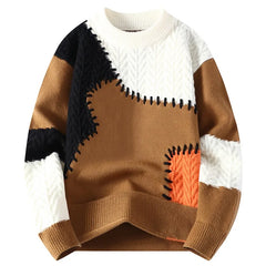 Threebooy Winter Fashion Sweater Men Patchwork Casual Knit Pullovers Mens Thick Warm Harajuku Loose Knitted Sweaters O-Neck Streetwear Man
