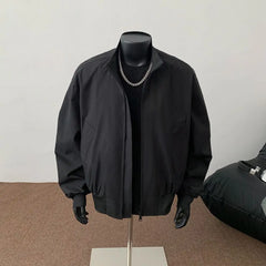 Threebooy American Simple Lapel Jacket Men's Spring Autumn Handsome Cleanfit Stand Collar Short Jacket Men's Cityboy Preppy Zipper Coat