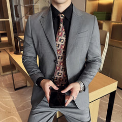 Threebooy Men's bird's eye pattern high-end craftsmanship summer thin suit set, two-piece wedding banquet business casual suit