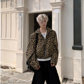 Threebooy 90s Streetwear Leopard Print Design with Curved Sleeves Short Jacket Men's Spring Autumn New Casual Jacket Top
