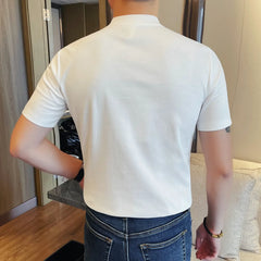 Threebooy Korean Fashion Splicing Short Sleeved T-shirts Men Summer Slim Fit Round Neck Casual T-shirt Versatile Daily Base Shirt