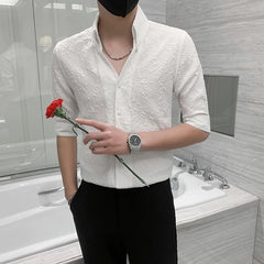 Threebooy Men's Business V-Neck Casual Long Sleeve Shirts/Male Slim Fit High-End Dress Streetwear Social Blouse Shirts Black White