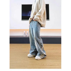 Threebooy Men's Denim Pants Male Jeans Patchwork Personalized panhandler pants Straight Casual Menwear Loose Wide Leg Trousers 2025 New