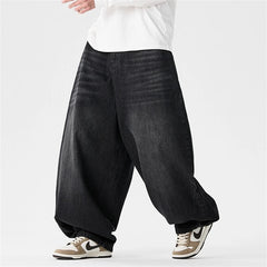 Threebooy Large Size Summer Jeans Men Streetwear Harajuku Washed Casual Denim Pants Oversized Vintage Japan Style Baggy Wide-leg Trousers