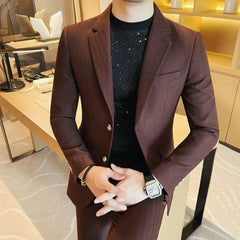 Threebooy High-End Men, Spring And Summer Thin Business Casual Versatile Trendy Slim Fit Fashion Two-Piece Suit
