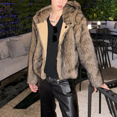 Threebooy Mens Warm And Thick Autumn And Winter Cold-Proof Jacket New Style Fashion Imitation Fur Coat Short Y2k Trend Street Jacket Men