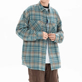 Threebooy Autumn Casual Men's Double Pockets Plaid Long Sleeve Shirt Vintage Loose Shirts Handsome Harajuku Couples Cozy All-match Shirt