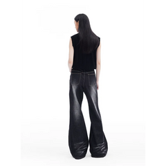 Threebooy Spring Autumn washed black micro flared retro jeans versatile casual pants men's long pants