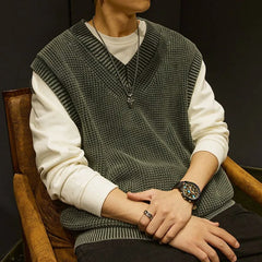 Threebooy Top Quality New Autum Fashion Brand Cardigan Sweater V Neck Knitted Vest Men Solid Trendy Sleeveless Casual Men Clothing